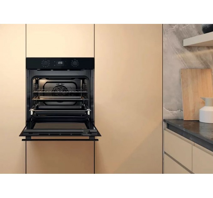 Духова шафа Whirlpool електрична, 71л, A+, дисплей, конвекція, телескопічні напрямні, чорний