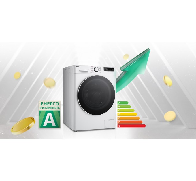 Пральна машина LG фронтальна, 11кг, 1400, A, 57см, дисплей, пара, інвертор, білий