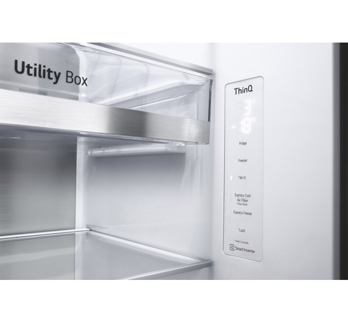 Холодильник LG SBS, 179x91х74, холод.відд.-416л, мороз.відд.-239л, 2дв., F, NF, інв., диспл внутр., зона св-ті, Door in door, нерж