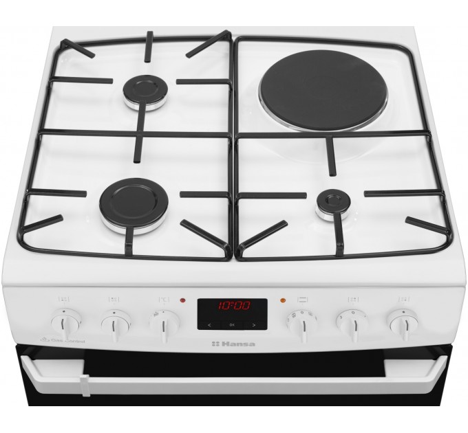 Плита Hansa з комбі. вар. поверхнею, 60х60см, 62л, емаль, газ контр., дисплей, білий