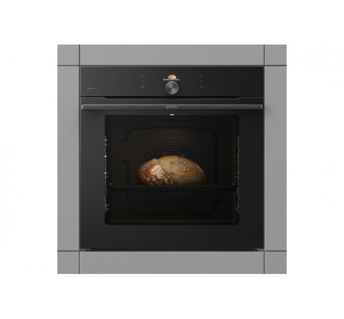 Духовой шкаф Gorenje электрический, 77л, A+,TouchFree, дисплей, мультисист, Wi-Fi упр, пиролиз, приготовл. на разн. уровнях, черный