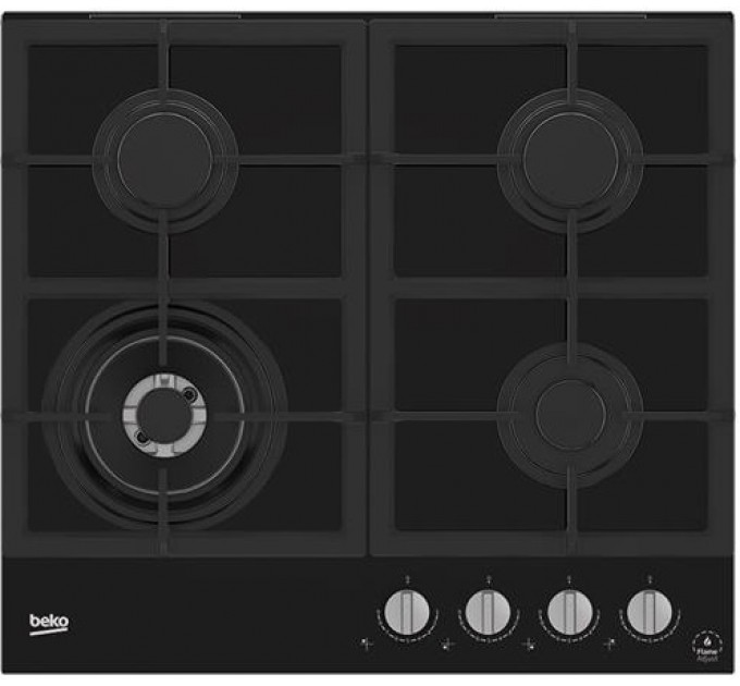Варочная поверхность Beko газ на стекле, 60см, чугун, черный