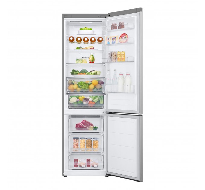 Холодильник LG с нижн. мороз., 203x60х68, холод.отд.-277л, мороз.отд.-110л, 2дв., E, NF, инв., диспл внешн., зона св-ти, серебристый