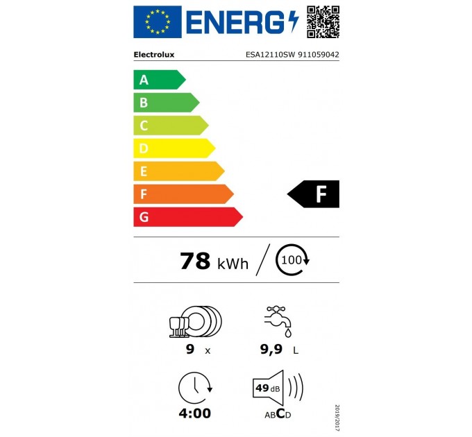 Посудомоечная машина Electrolux, 9компл., F, 45см, инвертор, белый