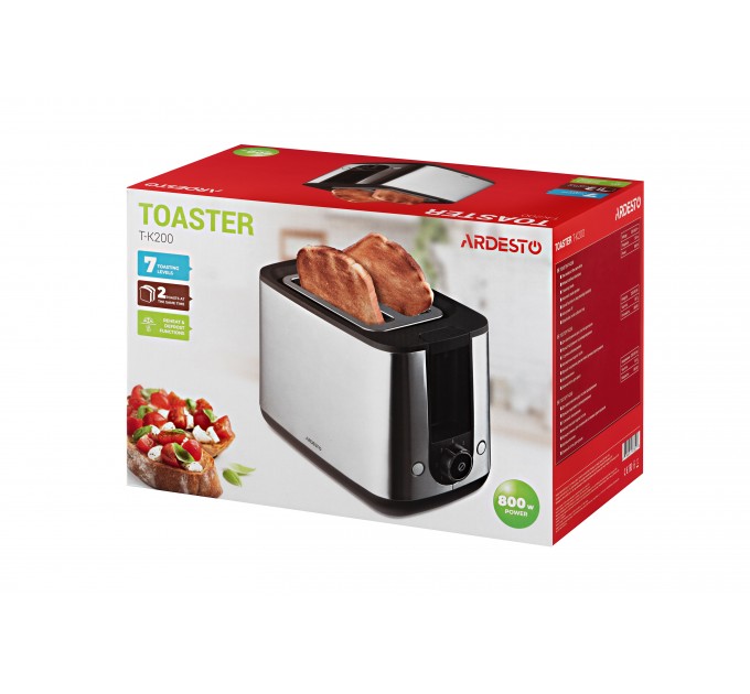 Тостер ARDESTO Steel Collection 800Вт, металл/пластик, серебристый-черный