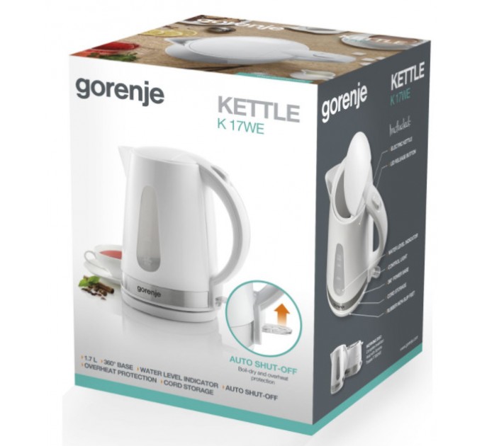 Электрочайник Gorenje 1.7л, пластик, белый