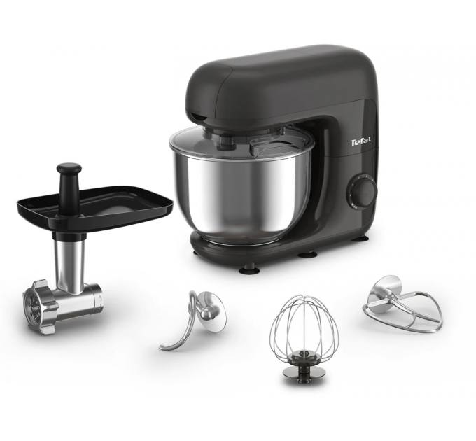 Кухонна машина Tefal Bake Essential 800Вт, чаша-метал, корпус-метал/пластик, насадок-4, чорний