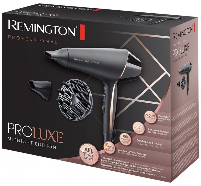 Фен Remington ProLuxe Midnight Edition, 2400Вт, режимов-3, дифузор, иониз-я, хол. обдув, черный