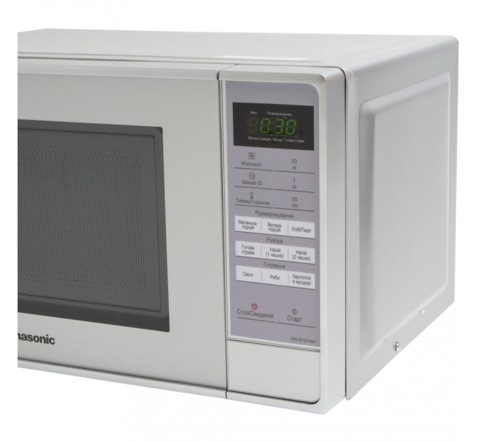 Микроволновая печь Panasonic, 20л, электр. управл., 800Вт, дисплей, откр.кнопкой, серебристый