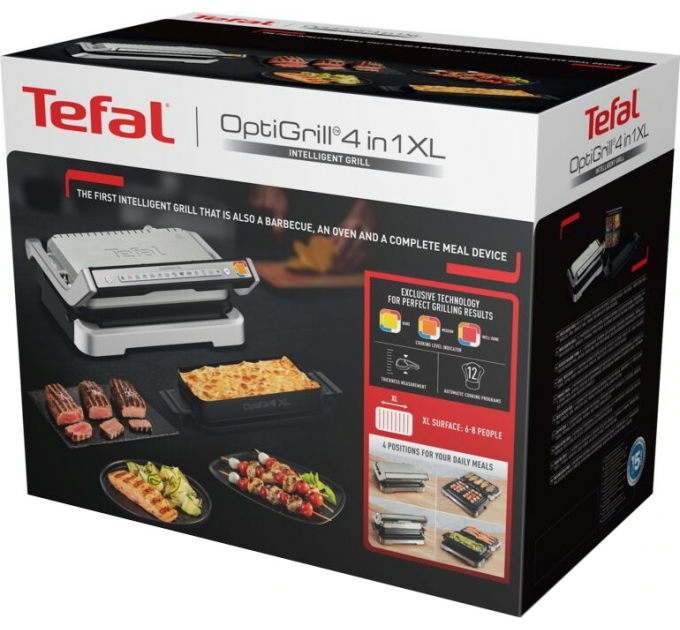 Гриль Tefal прижимной OptiGrill 4in1 XL 2200Вт, темп. режимов-4 съёмные пластины, металл