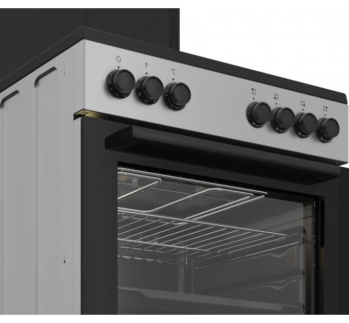 Плита Beko комби, 66л, 60x60см, конвекция, серебристый