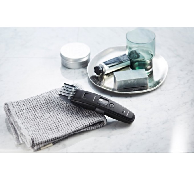 Триммер Panasonic для бороды и усов, сеть+акум., насадок-4, сталь, черный