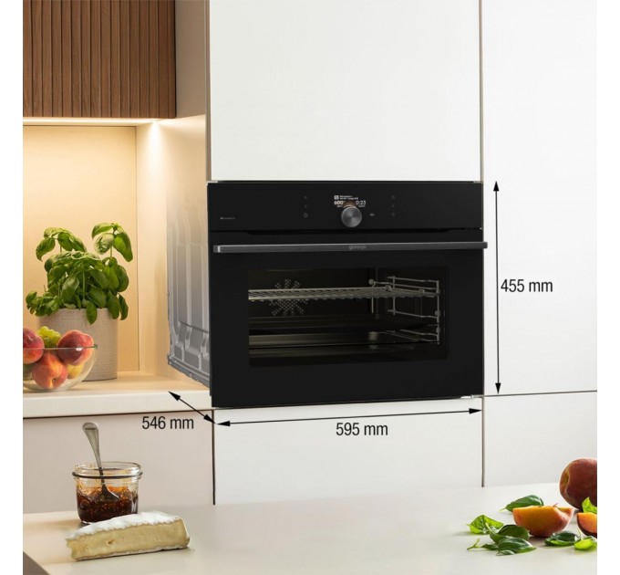 Духова шафа Gorenje електрична компактна, 50л, A+, дисплей, Wi-Fi, ф-ція мікрохвиль, чорний