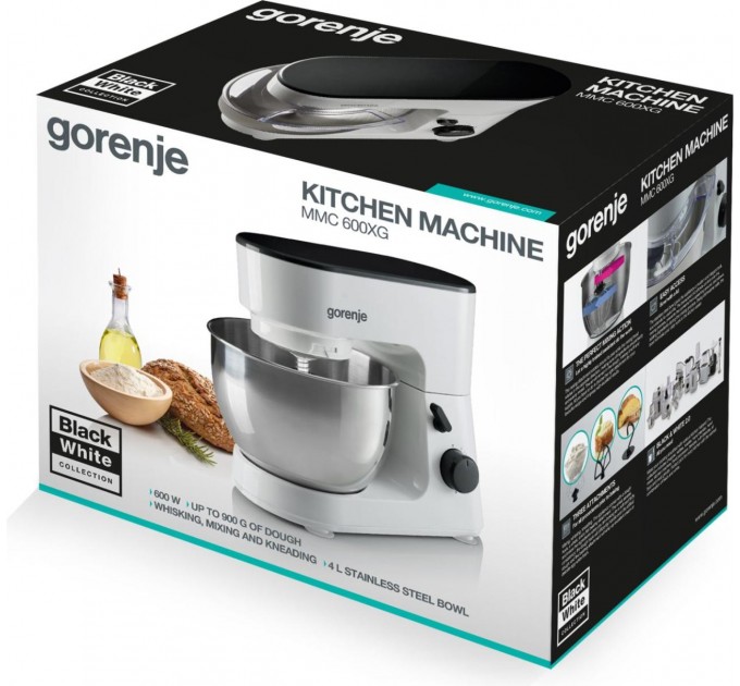 Кухонная машина Gorenje 600Вт, чаша-металл, корпус-пластик, насадок-3, белый