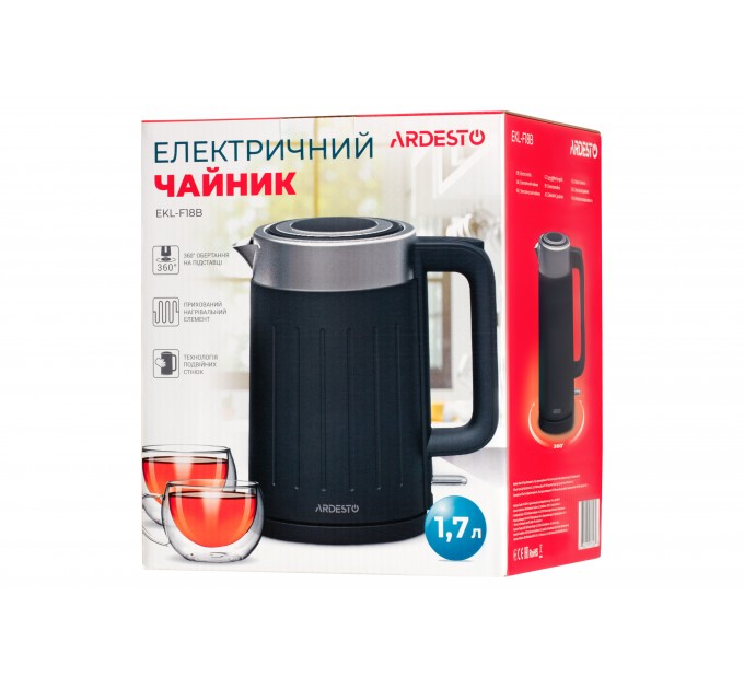Электрочайник ARDESTO 1.7л, Strix, двойные стенки, черный матовый