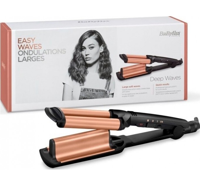 Плойка Babyliss Depp Waves гофре , 85Вт, темп.режимов-3, 160-210С, естественные волны, керамика, турмалин , черный