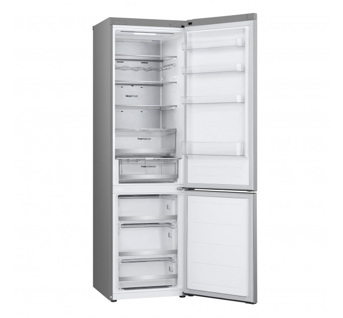 Холодильник LG с нижн. мороз., 203x60х68, холод.отд.-277л, мороз.отд.-107л, 2дв., А++, NF, инв., диспл внешн., Fresh Сonverter, Metal Fresh, серебристый