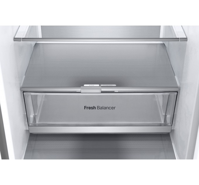 Холодильник LG с нижн. мороз., 203x60х68, холод.отд.-277л, мороз.отд.-107л, 2дв., А++, NF, инв., диспл внешн., Fresh Сonverter, Metal Fresh, серебристый