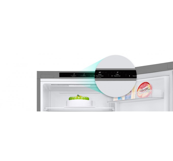 Холодильник LG с нижн. мороз., 186x60х68, холод.отд.-234л, мороз.отд.-107л, 2дв., А++, NF, инв., диспл внутр., зона св-ти, серебристый