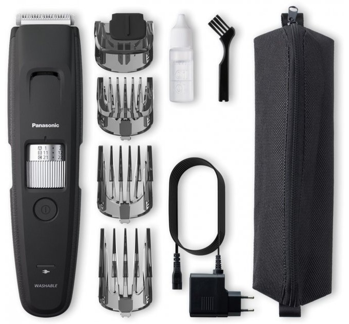 Триммер Panasonic для бороды и усов, сеть+акум., насадок-4, сталь, черный