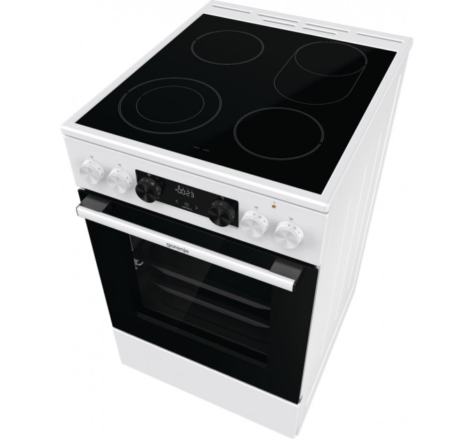 Плита Gorenje електрична склокерамічна, 70л, 50x60см, дисплей, приготування з паром, програматор, білий