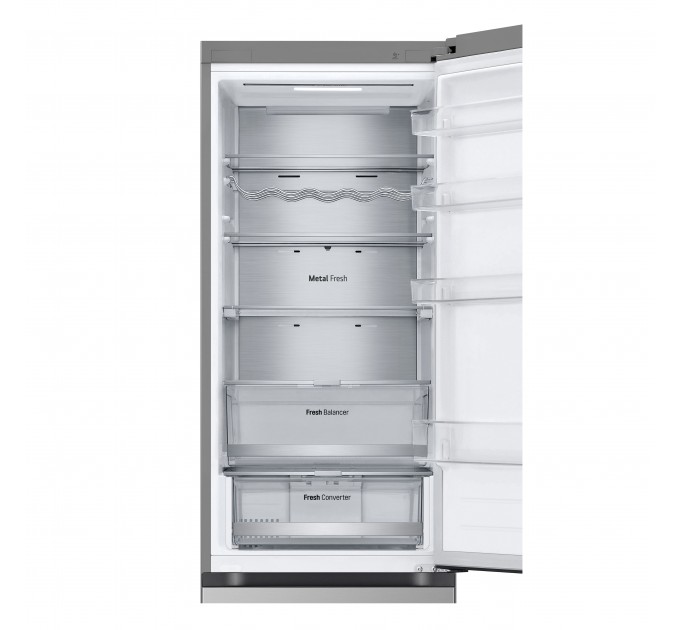 Холодильник LG с нижн. мороз., 203x60х68, холод.отд.-277л, мороз.отд.-107л, 2дв., А++, NF, инв., диспл внешн., Fresh Сonverter, Metal Fresh, серебристый