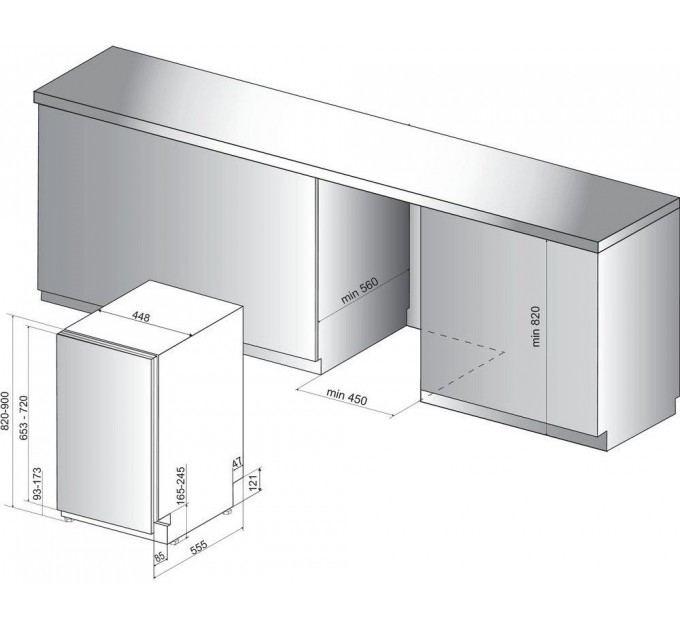 Посудомийна машина Hotpoint вбудована, 10компл., A++, 45см, дисплей, 3й кошик, білий