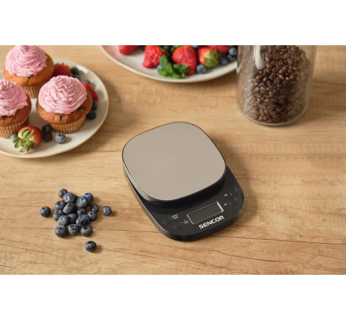 Весы Sencor кухонные для кофе, 2кг, АААx3, регулирование гравитации, пластик, черный-нерж. сталь