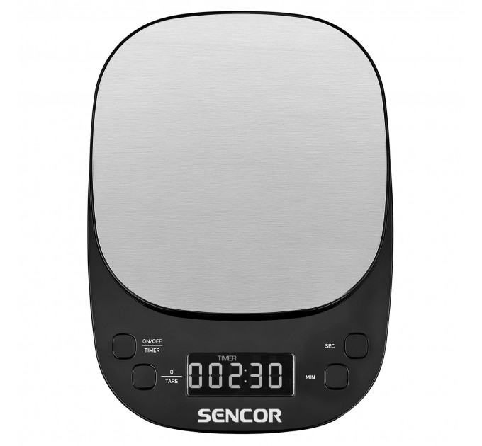 Весы Sencor кухонные для кофе, 2кг, АААx3, регулирование гравитации, пластик, черный-нерж. сталь