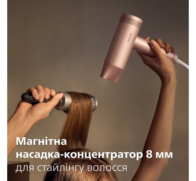 Фен Philips 8000 Series, 1400Вт, 3 режими, іонізація, хол. обдув, турборежим, рожевий