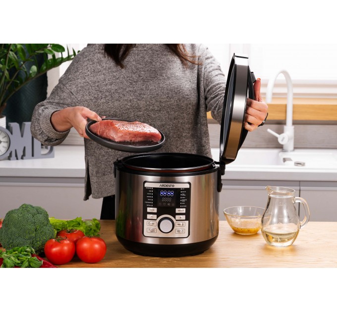 Мультиварка ARDESTO, 860Вт, чаша-5л, электронное управл., книга рецептов, металл/пластик, серый