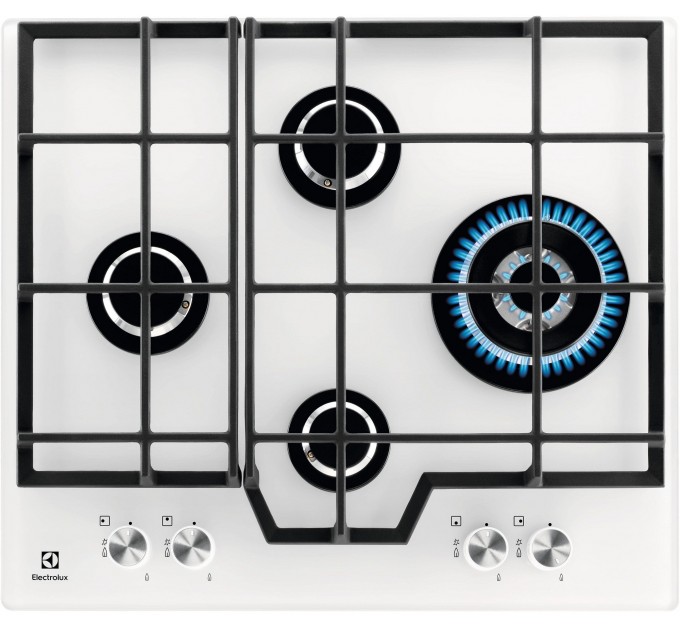 Варочная поверхность Electrolux газ на стекле, 60см, чугун, белый