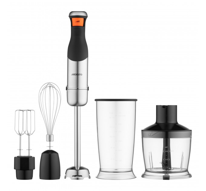 Блендер ARDESTO погружной HBG-800DWHCHC, 800Вт, 4в1, чаша-600мл, чопер 500мл, черно-серебристый