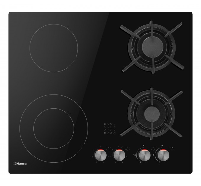 Варочная поверхность Hansa комбинированная (2 газ + 2 электро), 59,2см, расширенная зона, чугун, черный