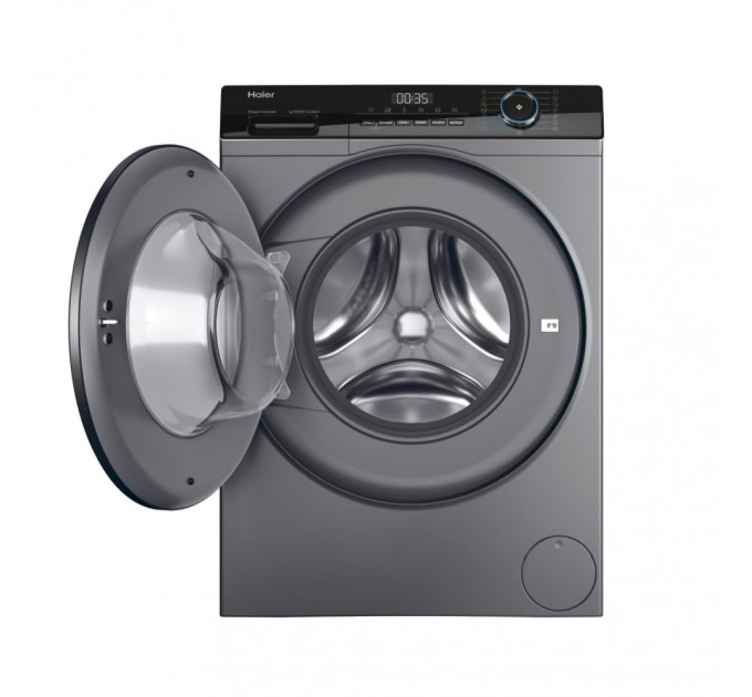 Стиральная машина Haier фронтальная, 9кг, 1400, A+++, 60см, дисплей, пар, инвертор, люк черный, прямой привод, серебристый