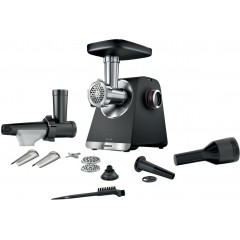 Мясорубка Bosch, 2100Вт, 3.5кг/мин, 2 решетки, насадка для колбас, кеббе, соковыжималка, пластик, черный