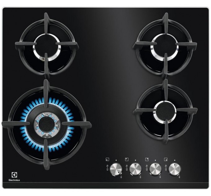 Варочная поверхность Electrolux газ на стекле, 60см, чугун, черный