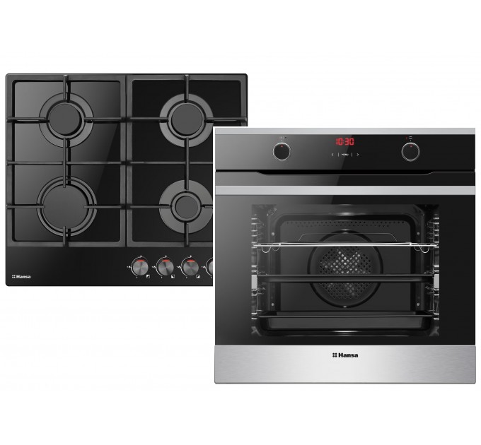 Комплект Hansa (духовка электрическая + поверхность газовая на стекле), черный