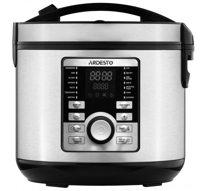 Мультиварка ARDESTO, 860Вт, чаша-5л, электронное управл., книга рецептов, металл/пластик, серый