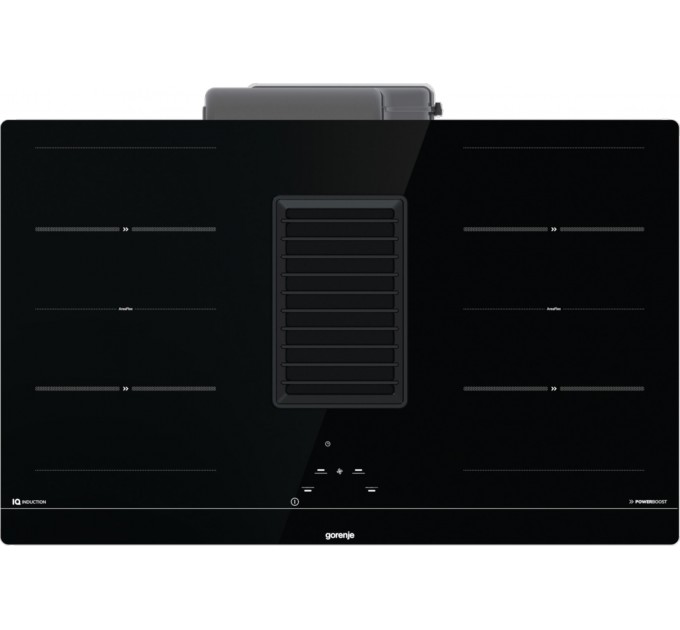 Варильна повверхня Gorenje індукційна, 83см, розширена зона, вбудована витяжка, 620м.куб/год, чорний