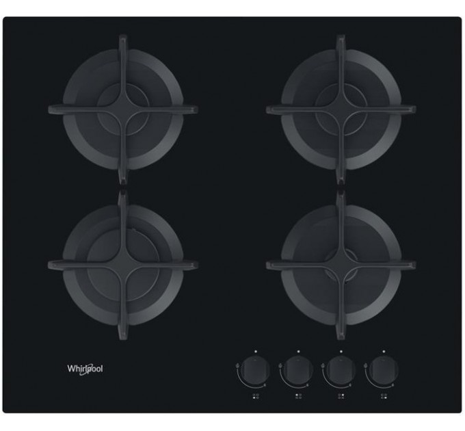 Варильна поверхня Whirlpool газова на склі, 60см, чавун, чорний