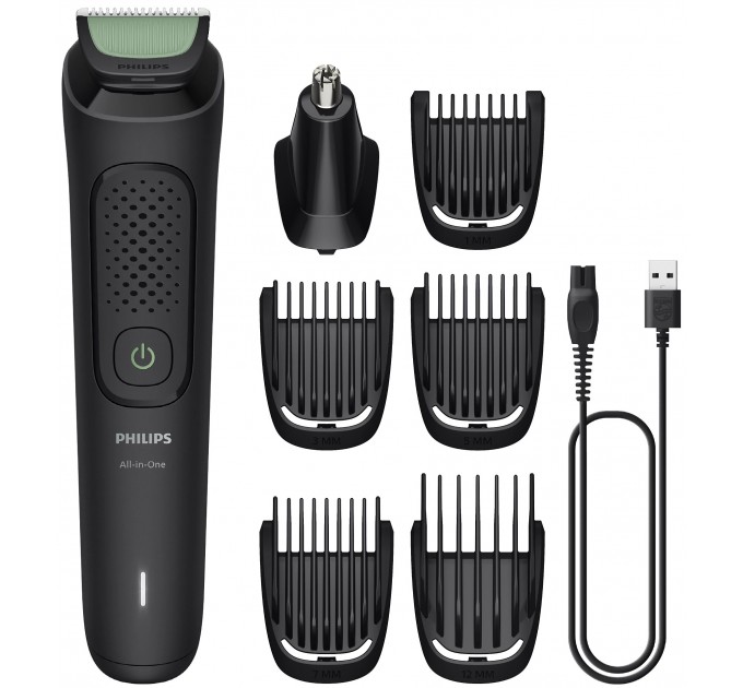 Тример Philips All-in-One Trimmer 3000 Series, для обличчя, голови, носа, акум., насадок-7, сталь, чорний
