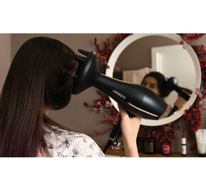 Фен Ardesto HD-Y220PRO, 1850-2200Вт, 2 швидкості, 3 темп.режими, дифузор,чорний+золото