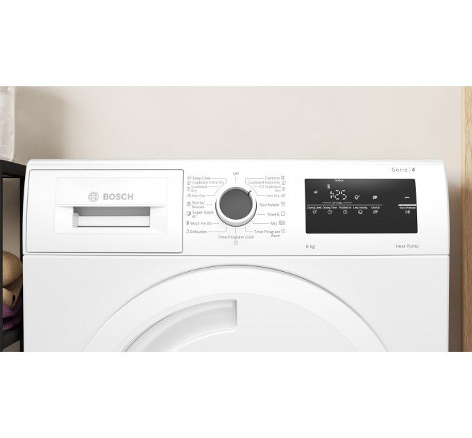 Сушильная машина Bosch тепловой насос, 8кг, A++, 60см, дисплей, белый