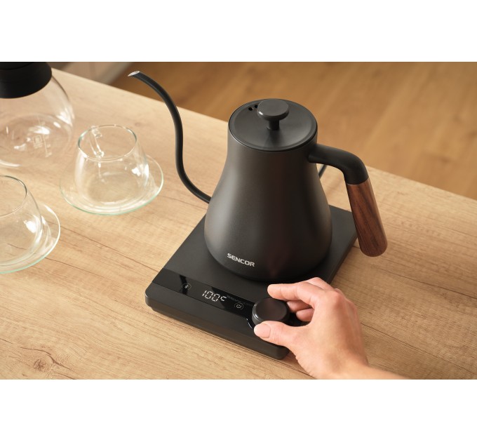 Электрочайник Sencor 0.6л, 5 темп.реж, сенс. управл., нерж. сталь, чорный