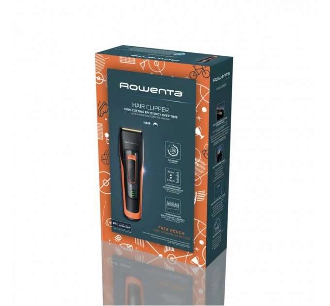 Машинка для стрижки Rowenta Sport Collection, акум., роторный мотор, насадок-2, кейс, сталь, черно-оранжевый