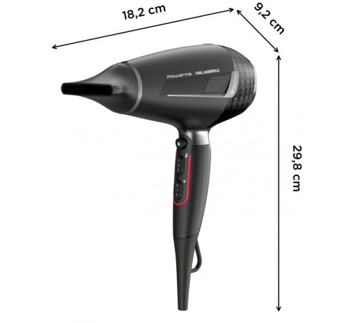 Фен Rowenta x Karl Lagerfeld K/Pro Stylist, 2200Вт, 3 режими, іоніз-я, дифузор, 2 концентратора, хол. обдув, чорний