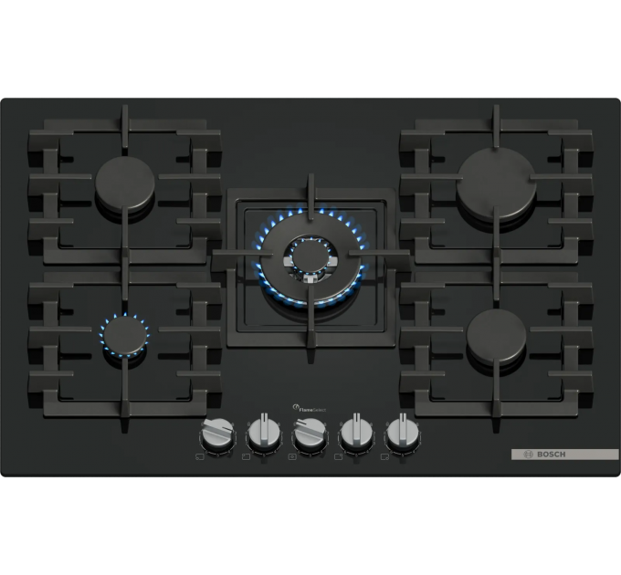 Варочная поверхность Bosch газ на стекле, 75см, чугун, черный