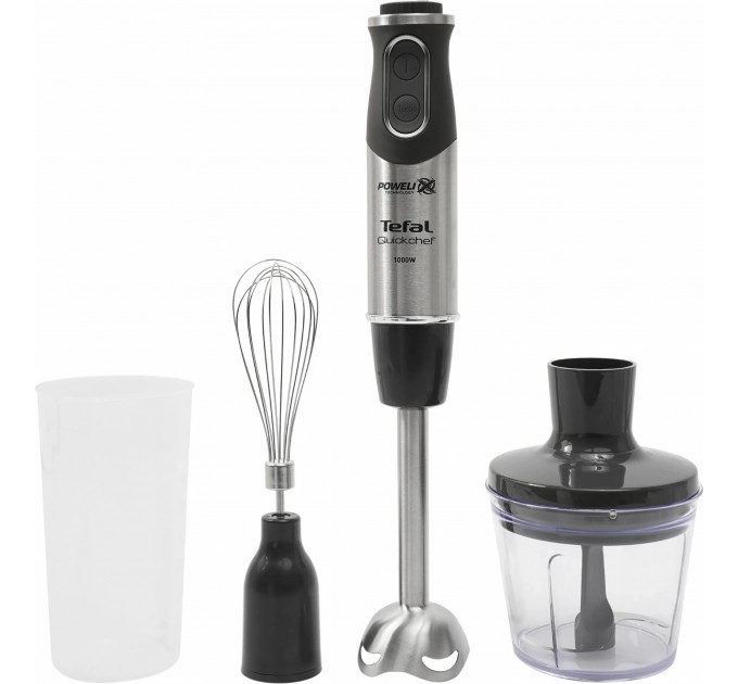 Блендер Tefal погружной Quickchef 1000Вт, 3в1, чаша-800мл, чопер-500мл, турборежим, серебристо-черный