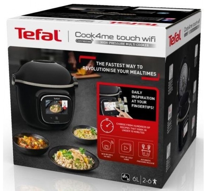 Мультиварка-скороварка Tefal Cook4me Touch, 1600Вт, чаша-6л, сенсорне керув., 13 програм, метал/пластик, чорний